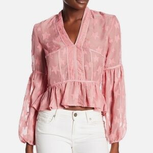 Romeo & Juliet Couture Pink Star-Embroidered Peplum Blouse